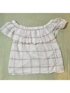 Abercrombie & Fitch Women's Off-Shoulder Plaid Top Size XS Beige & Brown